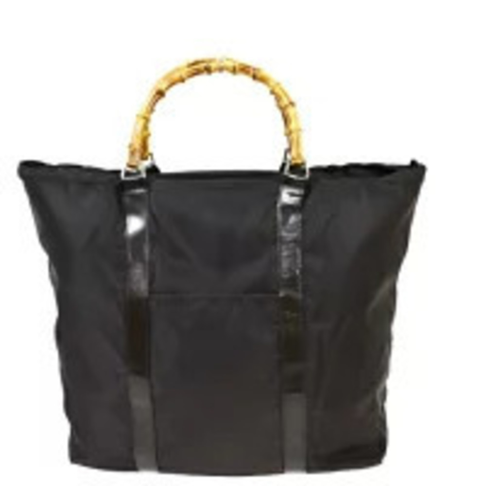Gucci Bamboo Drawstring Shopper Tote Leather Black